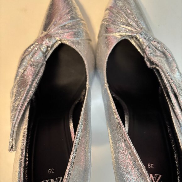 ZARA Silver Metallic Bow Heels - BRAND NEW - Picture 3 of 8